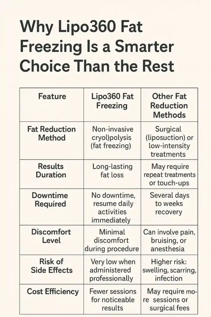 Is it possible to permanently freeze fat cells? 2 Table showing benefits of fat freezing to remove fat cells Nazeing from Lipo 360