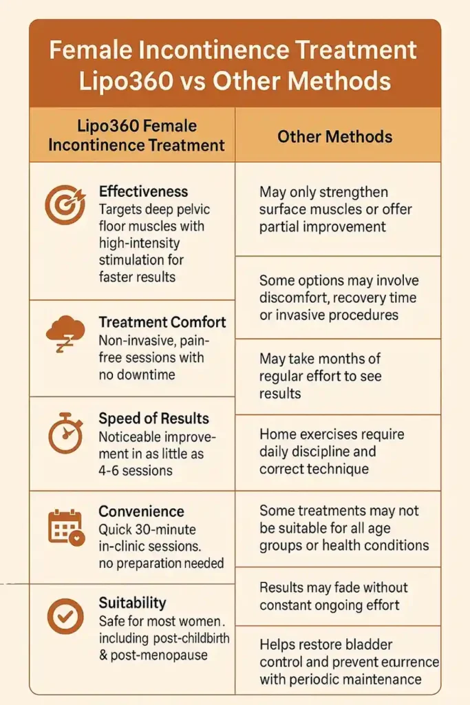 Comprehensive Guide To Female Incontinence Treatment Options 1 Table showing benefits of incontinence treatment Nazeing